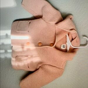 Pink Knit Baby Cardigan with Wooden Buttons
